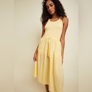 NEW Nation LTD Organic Cotton Midi Dress Soft Girl Minimalist Clean Pockets M